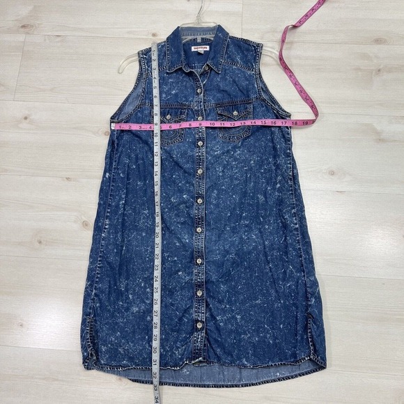 True Religion Denim Dress Small Chambray Blue Splattered Western - Picture 11 of 14
